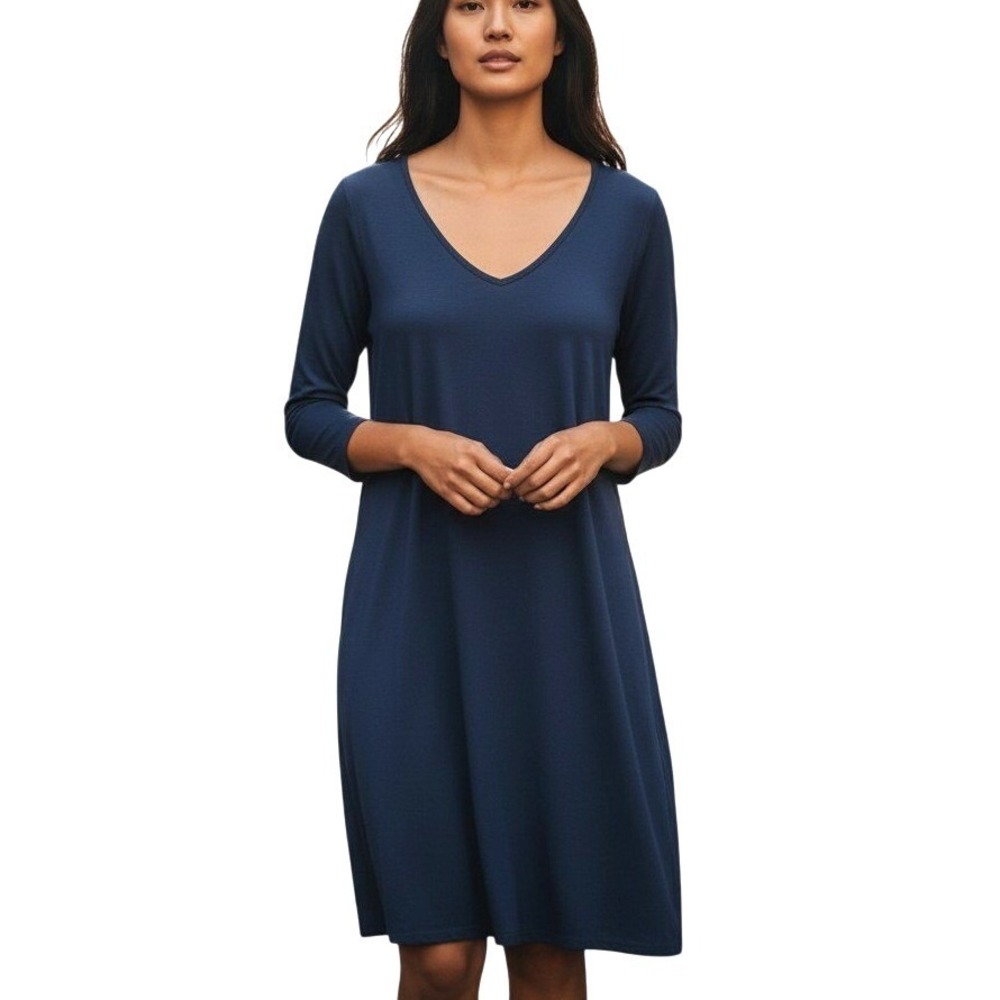 Eileen Fisher‎  Womens Dress Sz S/P Navy Jersey Knit Long Sleeves Classicore